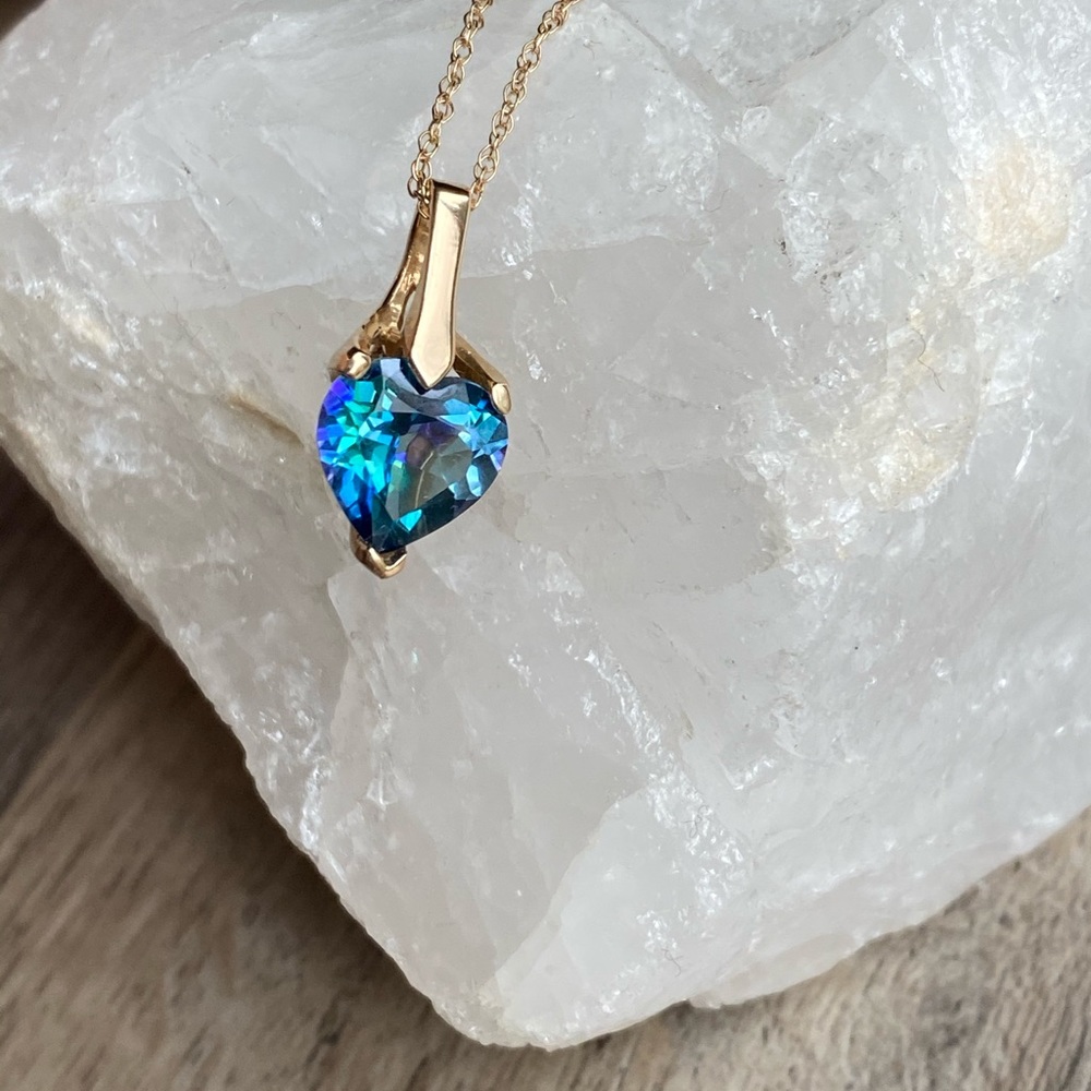 14k R Gold & Mystic Topaz Heart Pendant Necklace